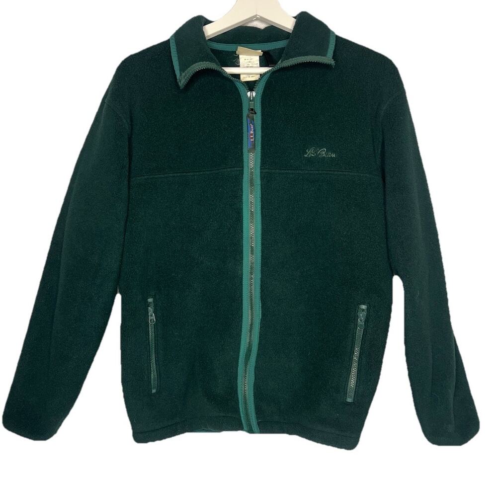 Vintage LL Bean USA Made Womens S Thermal Full Zip Fleece Hoodie 80s 90s Green